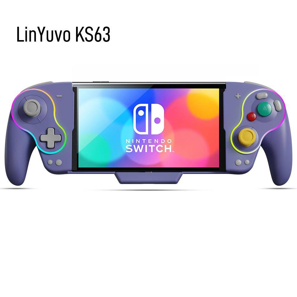 LinYuvo KS63 RGB Trådlös Kontroller Gamepad för Switch & Switch OLED, Retro GameCube Turbo Spelkontroll med Bakknapp violett