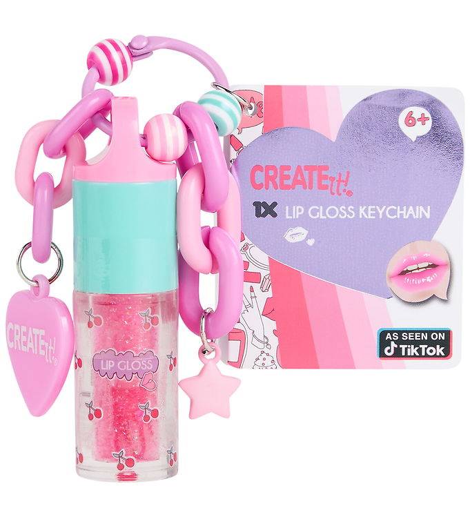 Create It Lip Gloss m. Nøglering - Glimmer Jordbær - Create it - OneSize - Sminke.