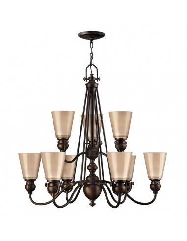 MAYFLOWER Lysekrone i stål og glas Ø81,3 cm 9 x E27 - Aldret bronze/Rav