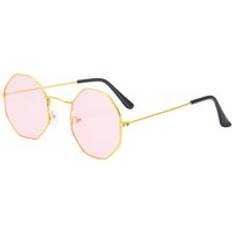 Unisex retro polygon metallglas&#xF6;gon vintage retro optiska glas&#xF6;gon anti bl&#xE5;tt ljus uv-blockerande spelfilterglas&#xF6;gon - Guldram rosa