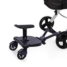 ERnonde – Buggy Board, barnstödbräda med två hjul, Buggybräda med säte för barn i åldern 3 till 7 år, stegbräda för barnvagnar, universell, svart