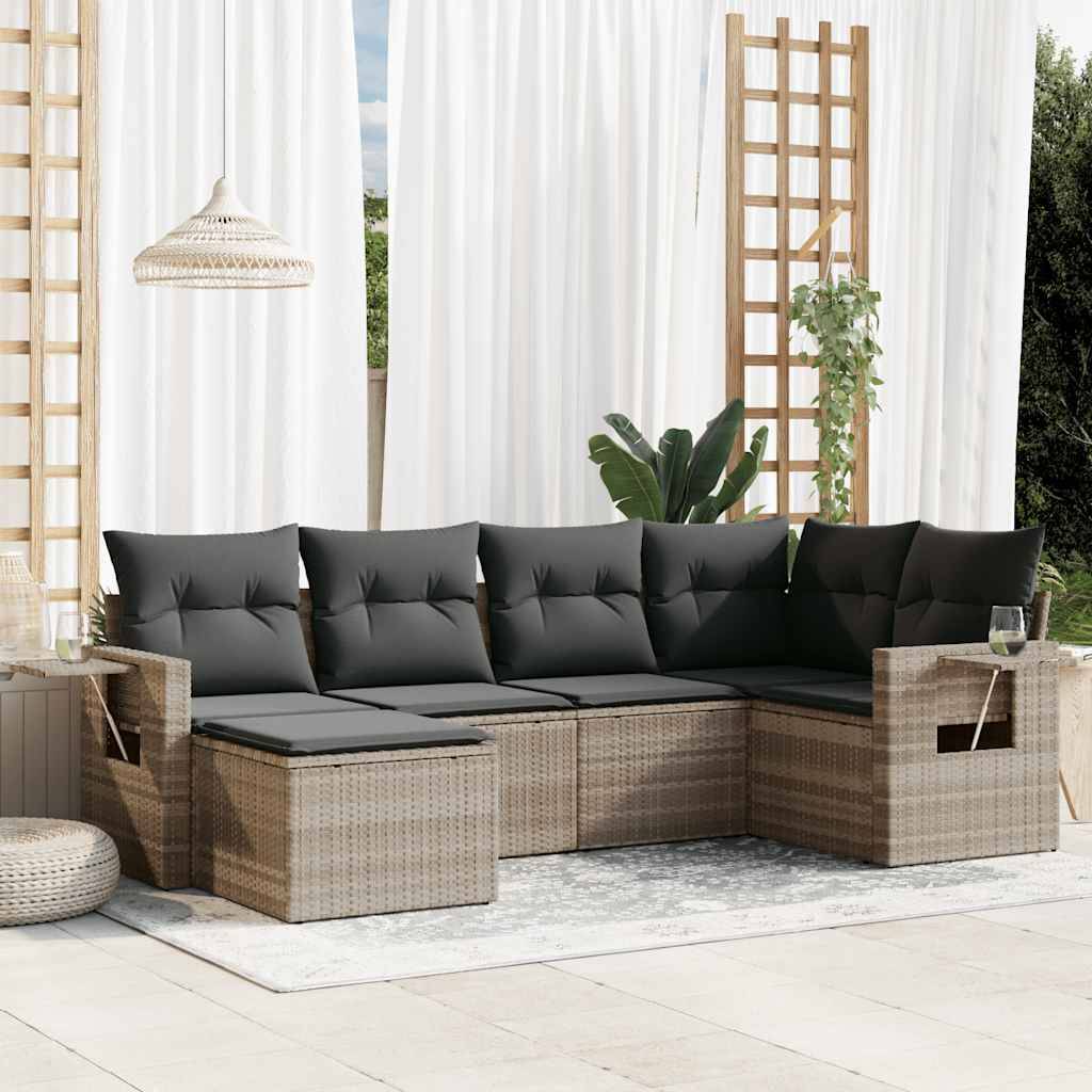Sofasæt Til Haven 6 Dele Med Hynder Polyrattan - Lysegrå / Med bord