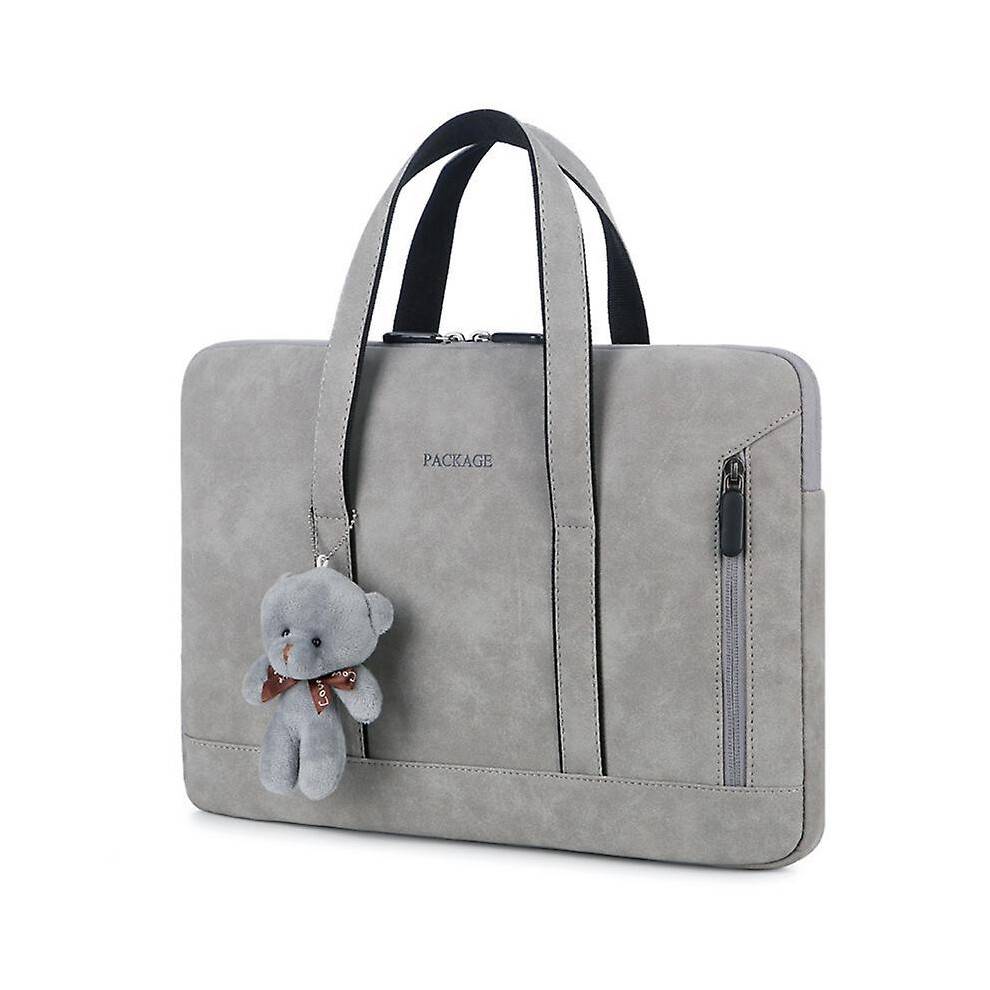(15.6, Light gray) Fashionable Laptop Bag Women Portable Briefcase Waterproof Computer Sleeve Case