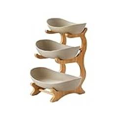 Decorative Pedestal Bowl 2/3 Tier Wood Fruit Basket Living Room Home Fruit Plate Snack Dish Creative Modern Dried Fruit Bowl Cake Stand Fruit Bowl Fruit Basket (Khaki 3 layer)