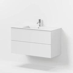 Badrumsmöbel med klassiska fronter - 100x46x57 cm - mattvit - tvättställ i solid surface - Viborg