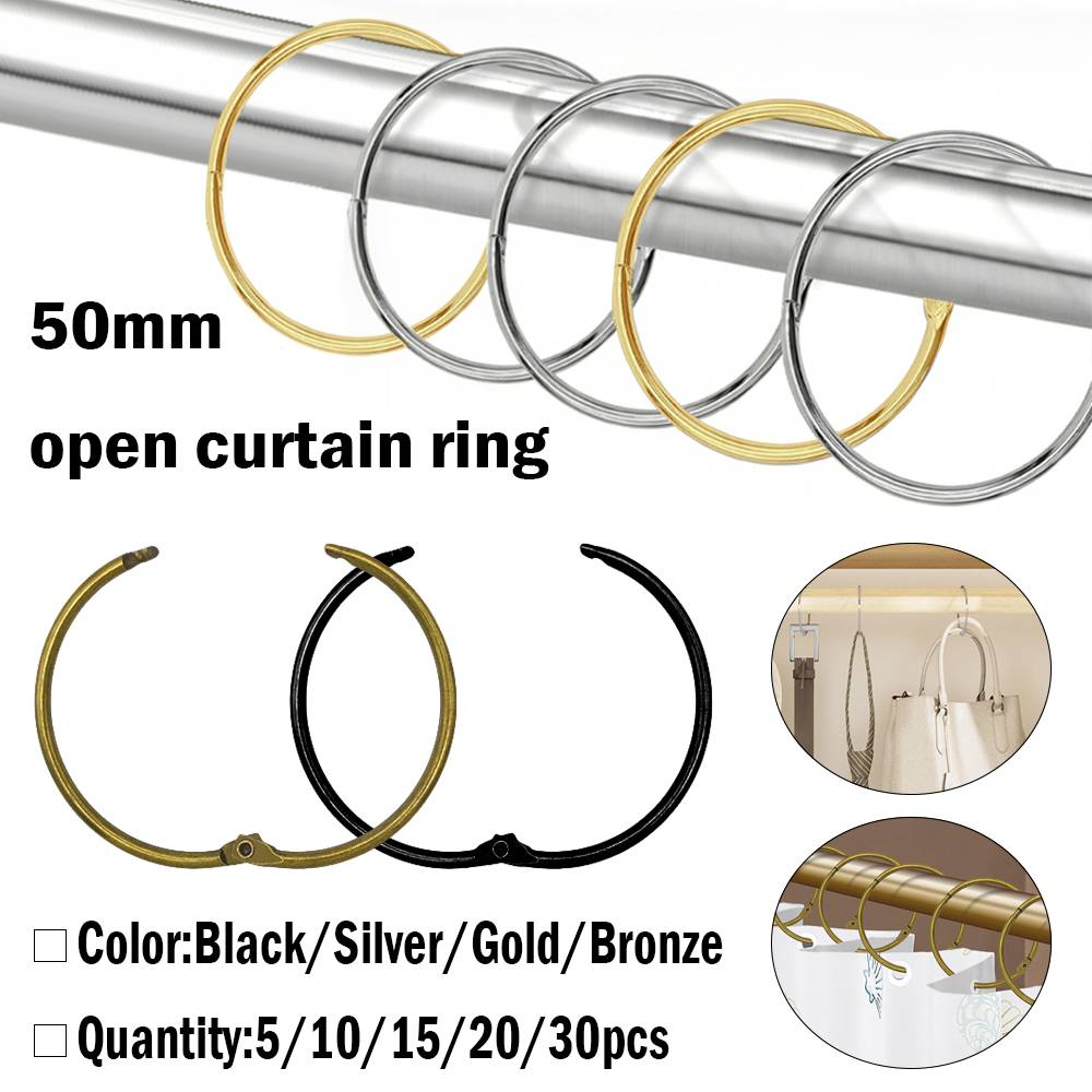 5-30pcs Shower Curtain Sliding Rings Curtain Hooks Round Rod Clips Metal Shower Curtain Rings Bathroom Accessories