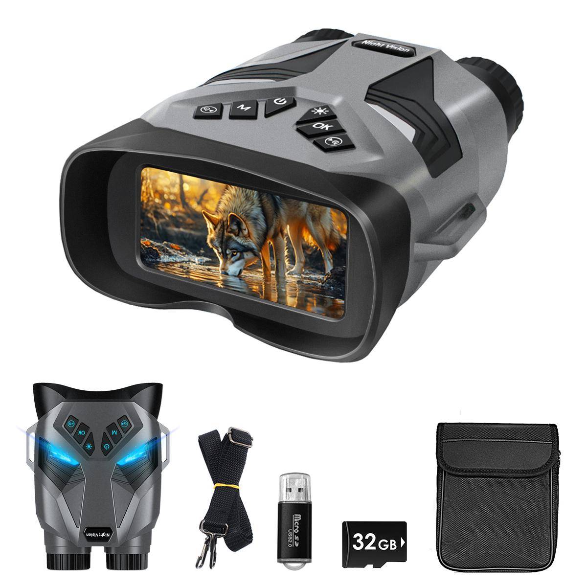 KENTFAITH 4K Night Vision Binoculars with Magnified 7" Display Backlit Buttons 32G Card Kentfaith