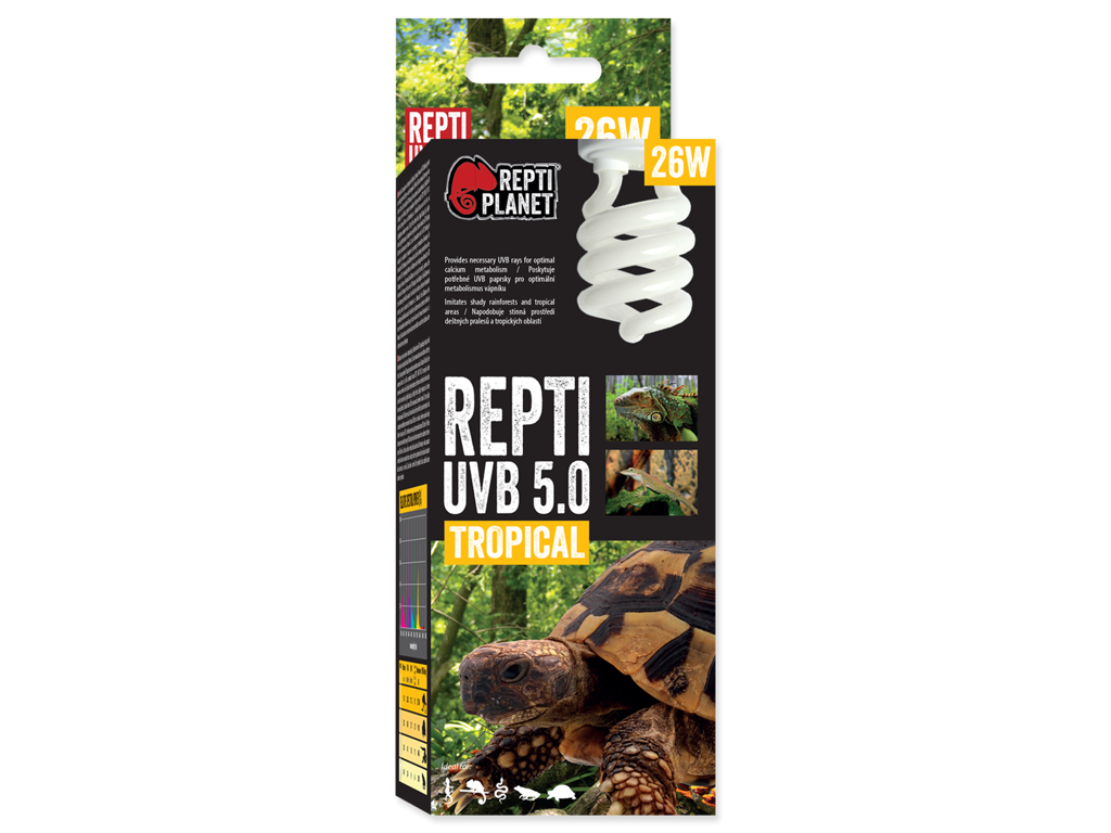 Repti Planet UVB 5.0 Pære 26W – UVB & UVA Terrarielampe til Tropiske Krybdyr