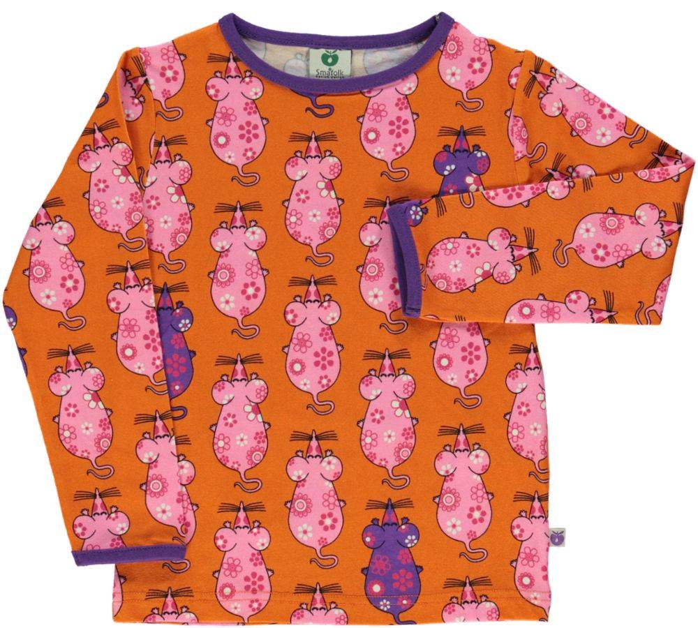Langærmet bluse med mus - Orange / 1-2