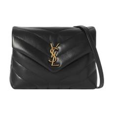 Saint Laurent, Taske, Dame, Sort, ONE SIZE, Uld, Quiltet læder skuldertaske med YSL monogram