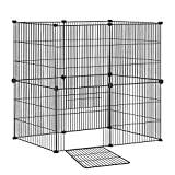 Aufun Inhägnad för kaniner av metallgaller XXL inkl. dörr, liten djurinhägnad, smådjursbur lekhage för inomhus- och utomhusbruk, svart, 142 x 72 x 72 x 72 cm