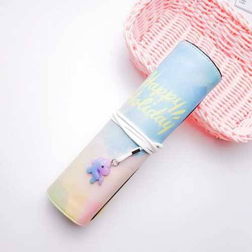 Unicorn roll up pennfodral för tjejer canvas school pennväska penna väska bärbar penna låda skolmaterial material escolar - Bstyle-gul bokstav