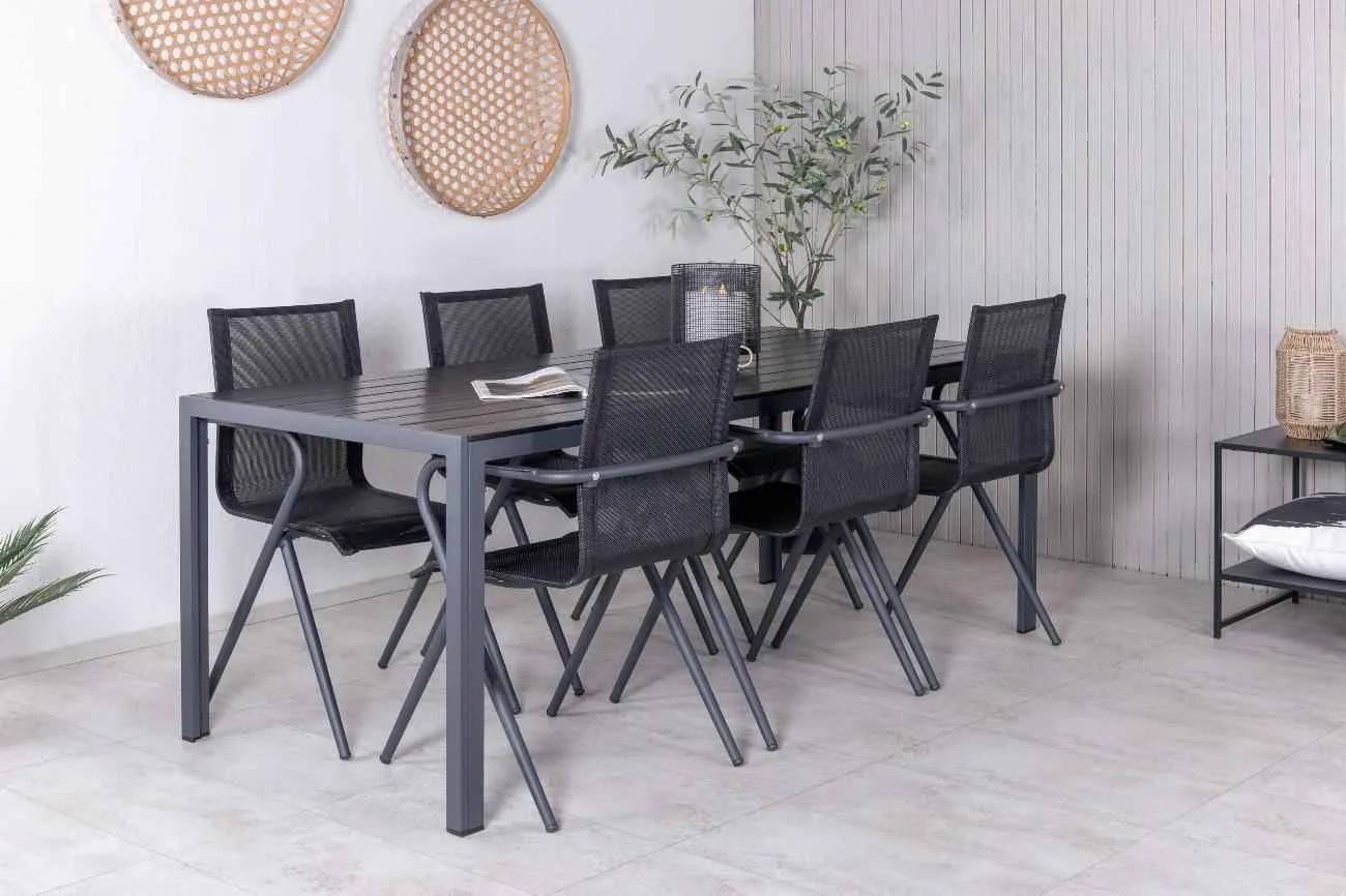 Break & Alina - 90×205 cm med 6 stolar - Matgrupper utomhus - svart