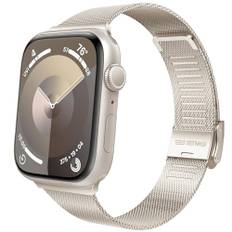 TiMOVO Watch Strap Compatible with Apple Watch Series 9 8 7 6 5 4 3 2 1 SE, Stainless Steel Metal Narrow Slim Thin Replacement Wristband Straps Women men for iWatch 38/40/41mm, Starlight
