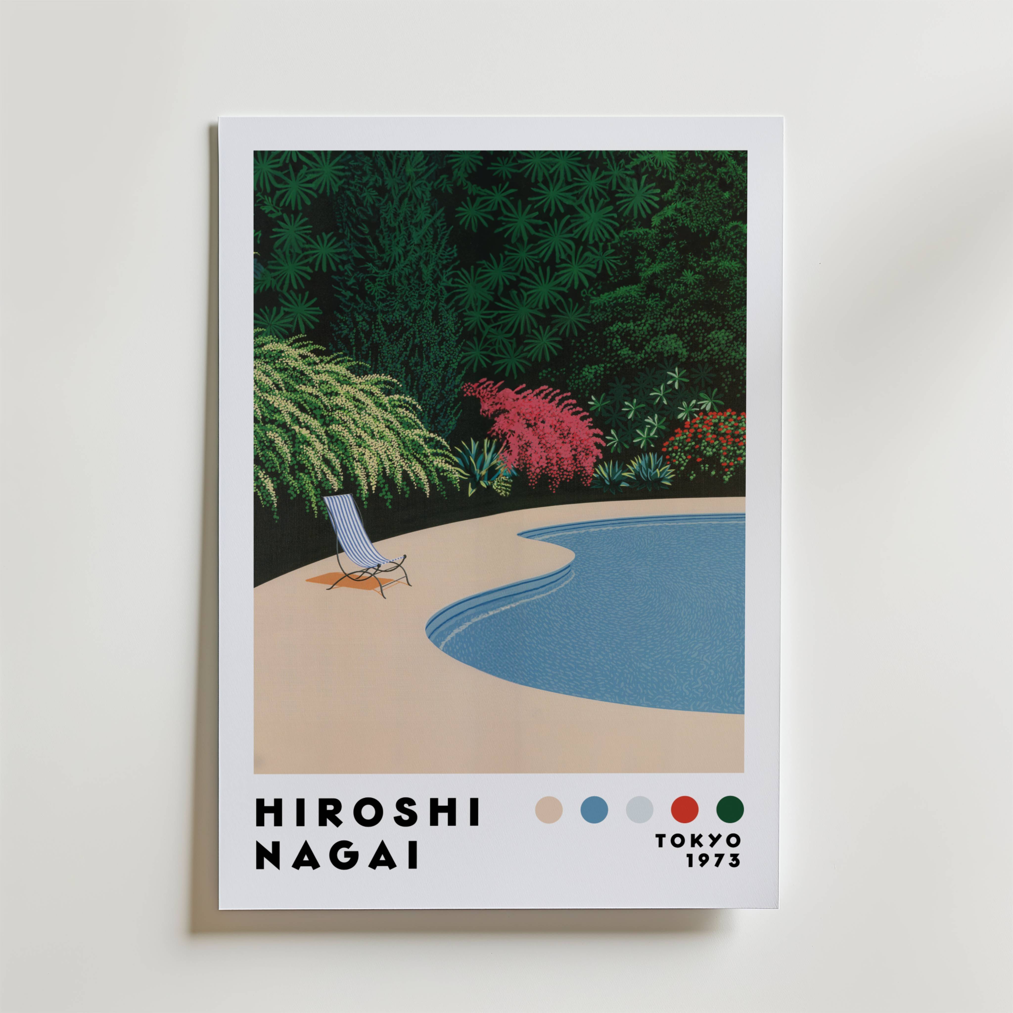 Hiroshi Nagai Garden Poolside Poster - Fine Art Poster 21x30 cm Med passepartout