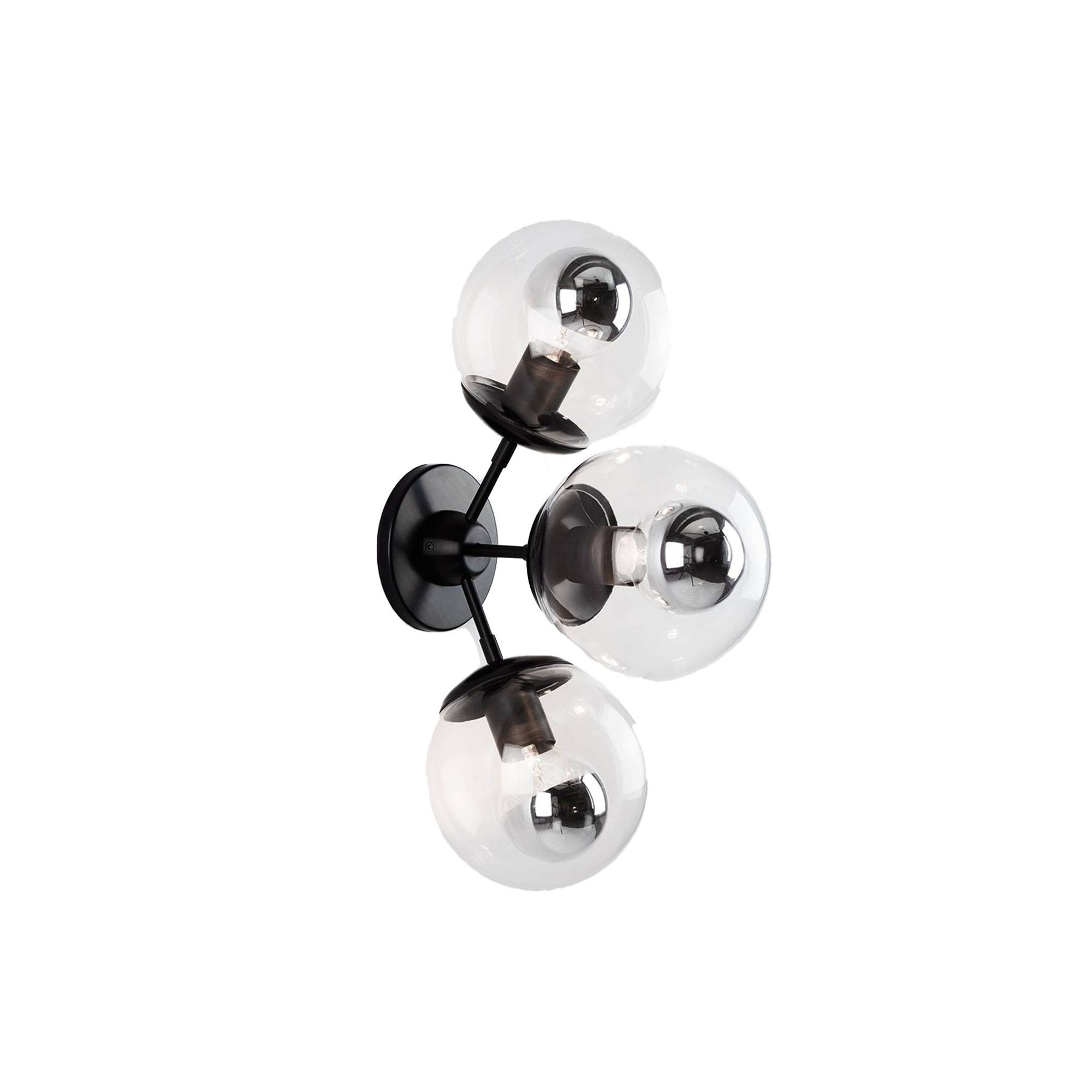 Roll & Hill - Modo Sconce - 3 Globes Klarglas, Svart - Væglamper - Jason Miller - Gennemsigtig,Sort - Metal