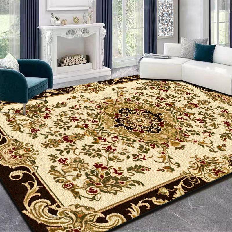 Europeisk Stil Guldiga Stora Vardagsrumsmattor Lyxdekoration Tvättbar Plysch Sovrumsmatta Lounge Tatami Halkfri Golvmatta 120*160cm