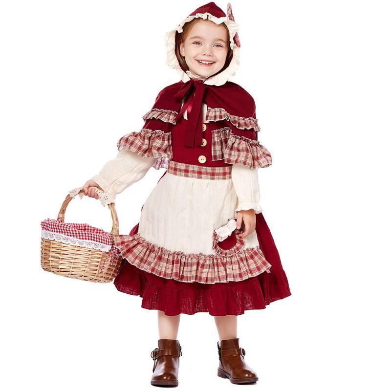Flickor Rödluvan Kostymklänning Söt Vintage Cottagecore Prinsessoutfit Halloweenfest Scenföreställning 110-125cm white