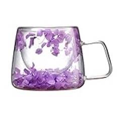 Muggar med torra blommor | 200 ml torra blommor dubbelväggiga glas kaffemuggar | dubbel vägg isolering blommugg med handtag | starka borosilikattorkade blommor isolerade kaffemuggar