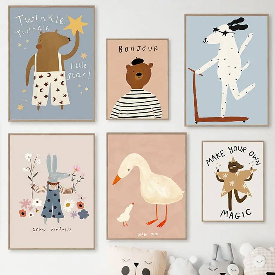 Funny Scooters Spotted Dog Bear Rabbit Duck Wall Art Canvas Painting Nordic Posters Prints Nursery Pictures Baby Kids Room De