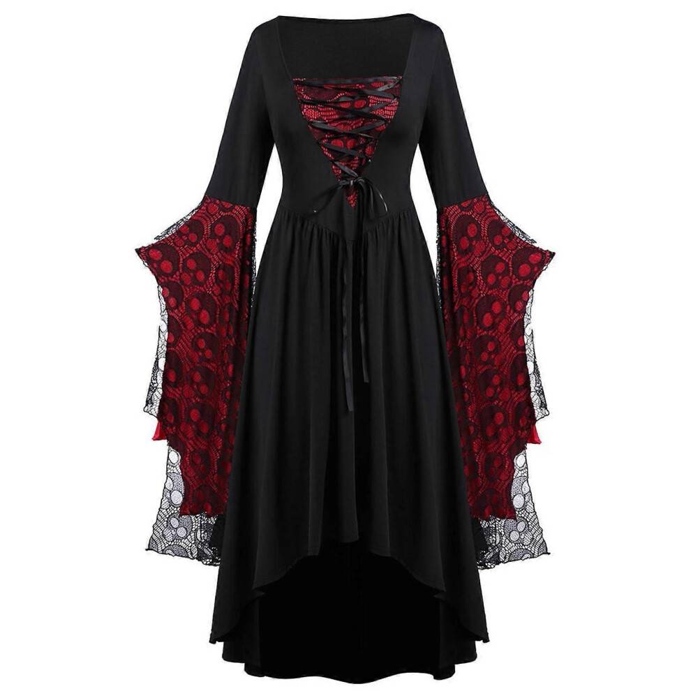 (3XL, Burgundy) Adult Punk Gothic Witch Carnival Cosplay Costume Witch Vampire Party Dress Halloween