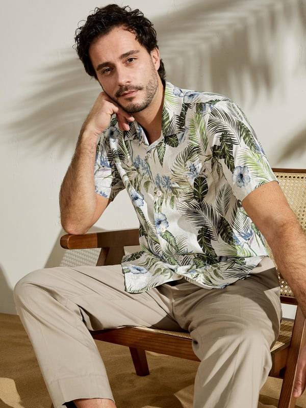 LilySilk Hawaiiskjorta, Tropiskt Palmtryck, Justerbar Krage, L