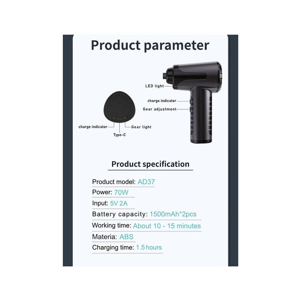 Compressed Air Duster 100000RPM Electric Air Duster Rechargeable Cordless Air Blower for Keyboard Devices Cleaning