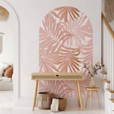 Väggdekor - bågformad med tropiska blad - Rosa / 118x200 cm