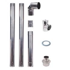 AISI 304 rostfritt stål skorstensavgasrörsats för pelletskamin 80mm rakt rökrör Armbåge 90° T-rör med kåpakoppling Rosett Rosett Ökning 80-130mm