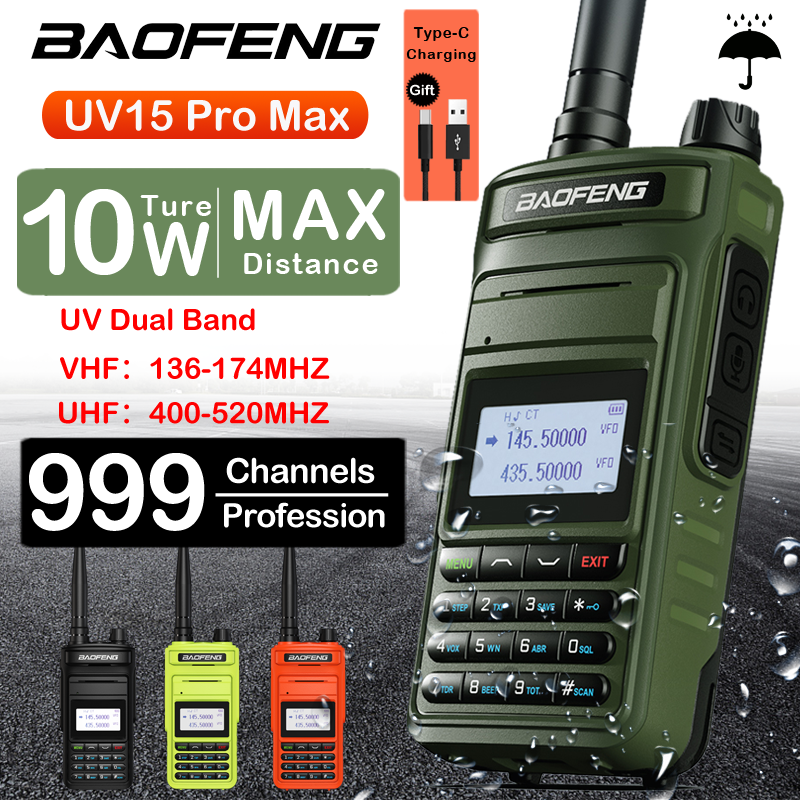 New Baofeng UV15 Pro Max True 10W Long Range FM Walkie Talkie 999 Channel Dual Band CB Ham Radio Type-C Charger Two Way Radio