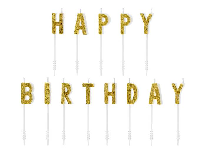 Guld happy birthday kagelys - 2,5 cm.