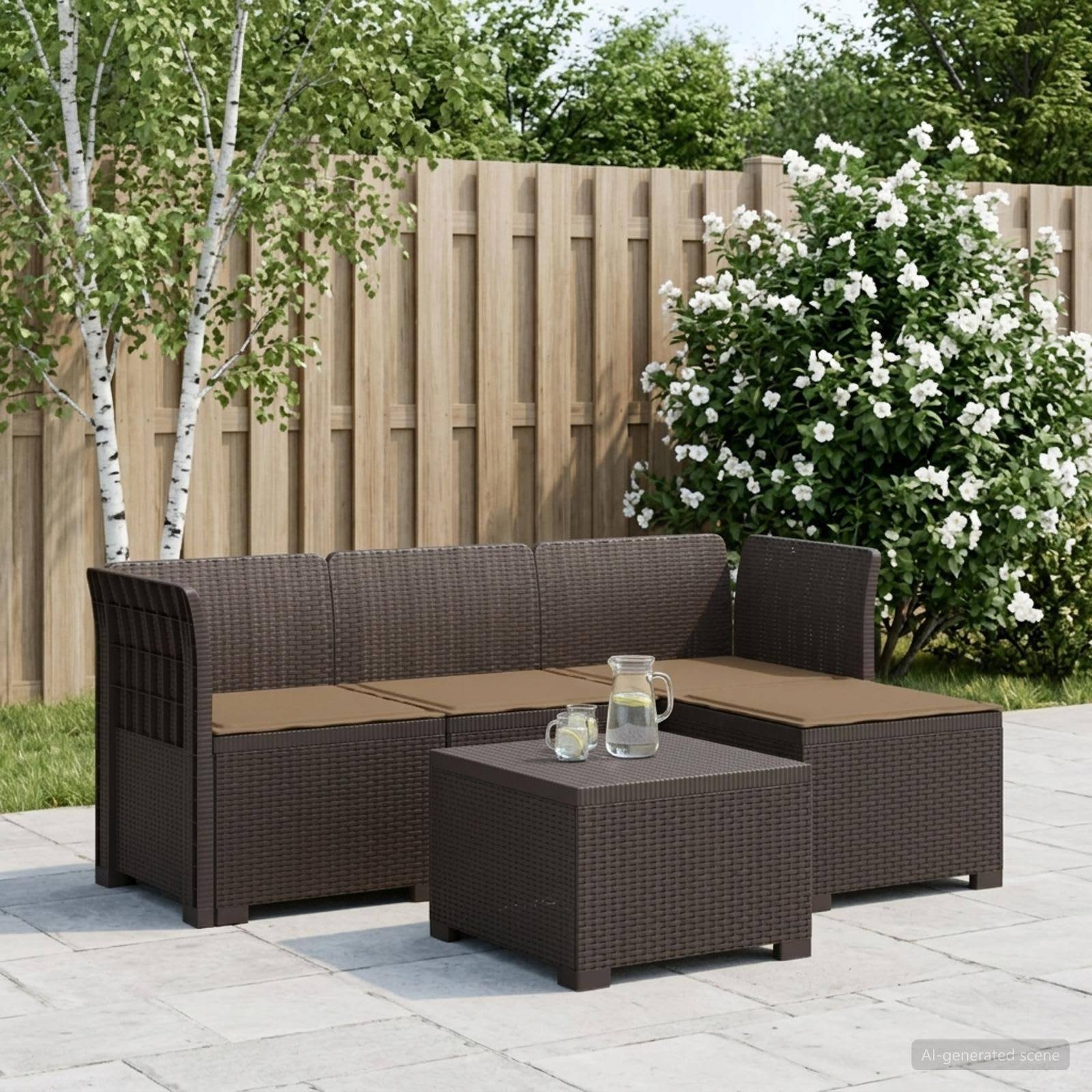vidaXL 4-personers Have Sofa med Hynder Rattan Look PP Brun