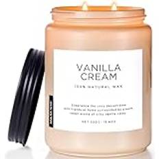 M&SENSE Doftljus med vanilla i glas, stor 2 vickglas ljus vanilj 550 g 110 timmars brinntid naturligt organiskt sojavax, avkopplande aromaterapi doftljus gåva för kvinnor och män
