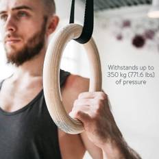 Gymnastikringar af træ inklusive ophængningsremmar - sæt med 2-6 meter lang - Justerbara gymnastikringer - for hemsport og fitness