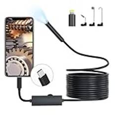 Endoskop inspektionskamera, Picache 1920P Typ-C boroskop endoskopkamera med ljus, ormkamera med 8 LED-ljus, 7,9 mm IP68 vattentät sond för iOS och Android (5 m 16,4 fot/5 m, ingen WiFi behövs)