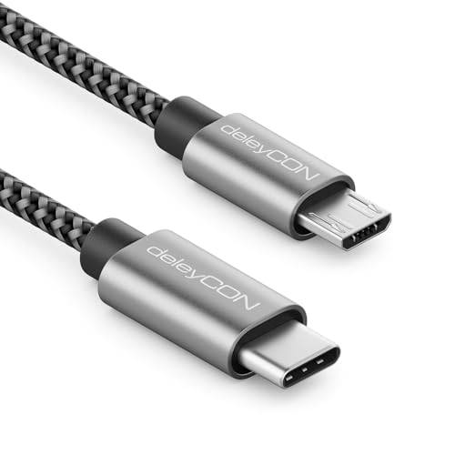 deleyCON 1m USB C auf Micro USB Kabel Adapter - Ladekabel & Datenkabel - Für Handy Smartphone Tablet Kamera Ladegerät Notebook usw. - Schwarz