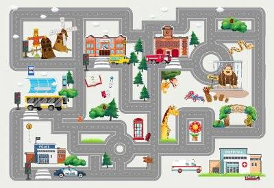Barnmatta - City Street (multi) (Storlek: 120 x 170 cm)
