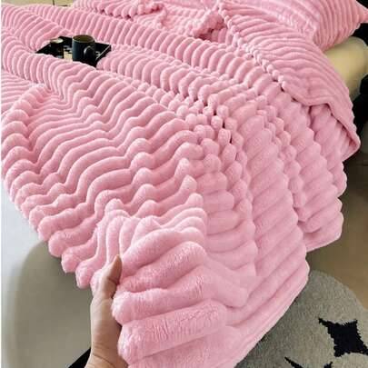 1 st enfärgad filt i flanellfleece, mjuk varm ullfilt, flera storlekar tillgängliga, juldekoration, för alla säsonger, lämplig för säng, soffa, stol, - Babyrosa (100*150,120*200,150*200,180*200,200*230)
