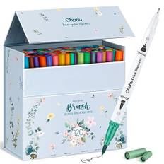 Ohuhu 120 färgpennor, pensel med dubbel spets, fineliner, konstmarkörer, filtspetspennor, set med fodral, för barn och vuxna, målarböcker, teckning, kalligrafi, dagboksskissning, pennor, gåva