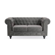 Chesterfield Deluxe 2-pers Sofa - Mørkegrå Velour sofaer