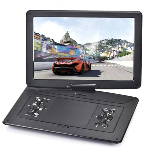 YOOHOO17,9 tum bärbar DVD-spelare med 15,6 tum stor HD svängbar skärm, inbyggt uppladdningsbart batteri, stöder alla regioner, flera regioner dvd-spelare för barn, hörlur/SD-kort/USB/AV-in-/AV-out