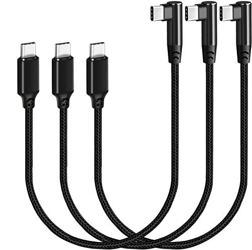 SUMPK USB-C-Kabel, 30 cm, 3-Pack, Rätvinklig 90 Grader, PD-Snabbladdning 60W, USB 2.0, Flätad Nylon för Samsung Galaxy S22, S21, S20, S10, Pixel och Andra USB-C-Enheter