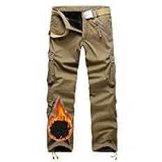 Mens Cargo Trousers Warm Fleece Lined Combat Trousers Multi Pockets Work Trousers Thermal Tactical Pants Autumn Winter