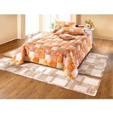 Överkast och kuddfodral i patchworkdesign av bomull, Beige, Storlek 873 (för enkelsäng, 140x210 cm)