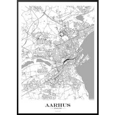 Byplakat med kort over Aarhus - hvid baggrund