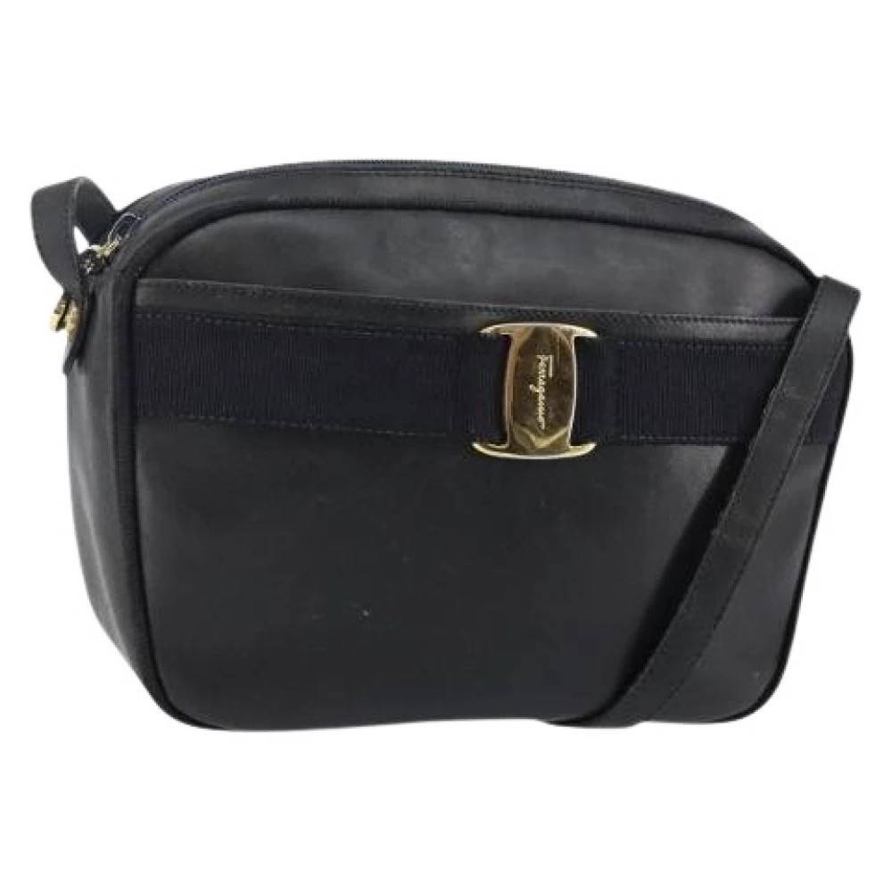 Salvatore Ferragamo Pre-owned Pre-owned Læder Skuldertaske - Vintage - Dame - Sort - ONE SIZE - Uld
