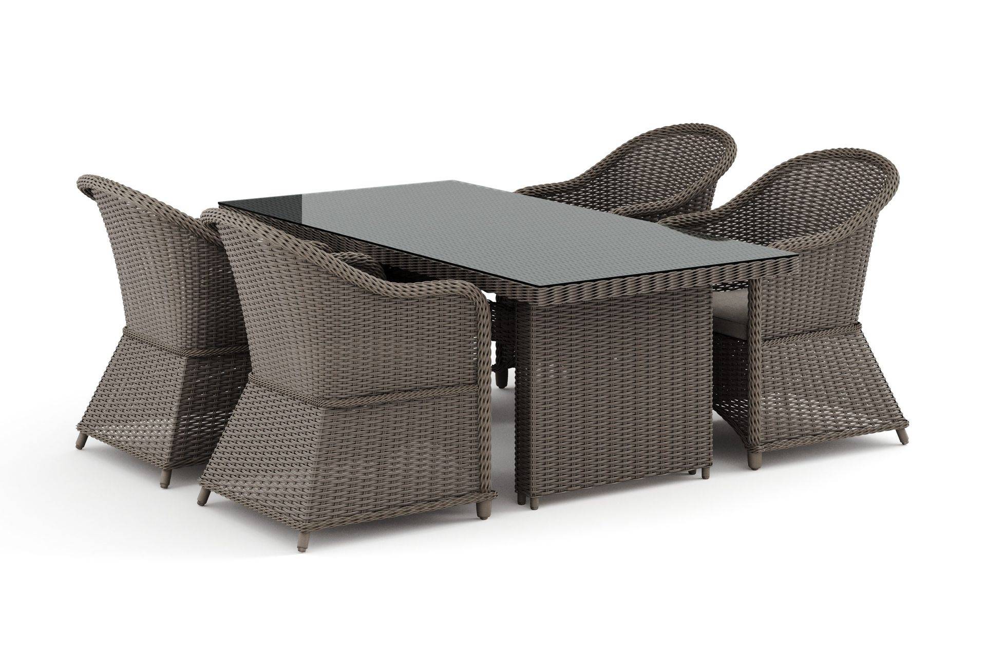 deNoord Marcus utomhus matgrupp 160x90 cm med 4 Marcus Light utefåtöljer - Grå Matgrupper utomhus