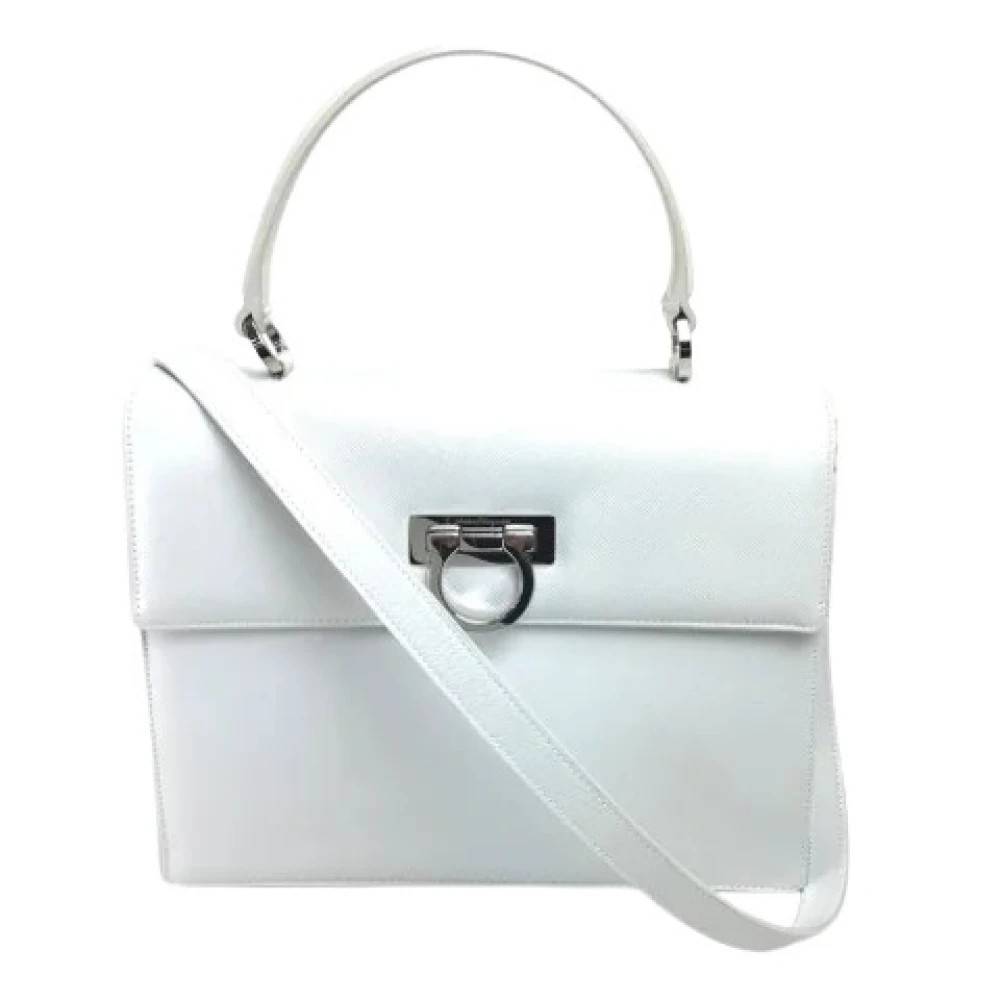 Salvatore Ferragamo Pre-owned Pre-owned Gancini Håndtaske - Vintage - Dame - Hvid - ONE SIZE - Uld