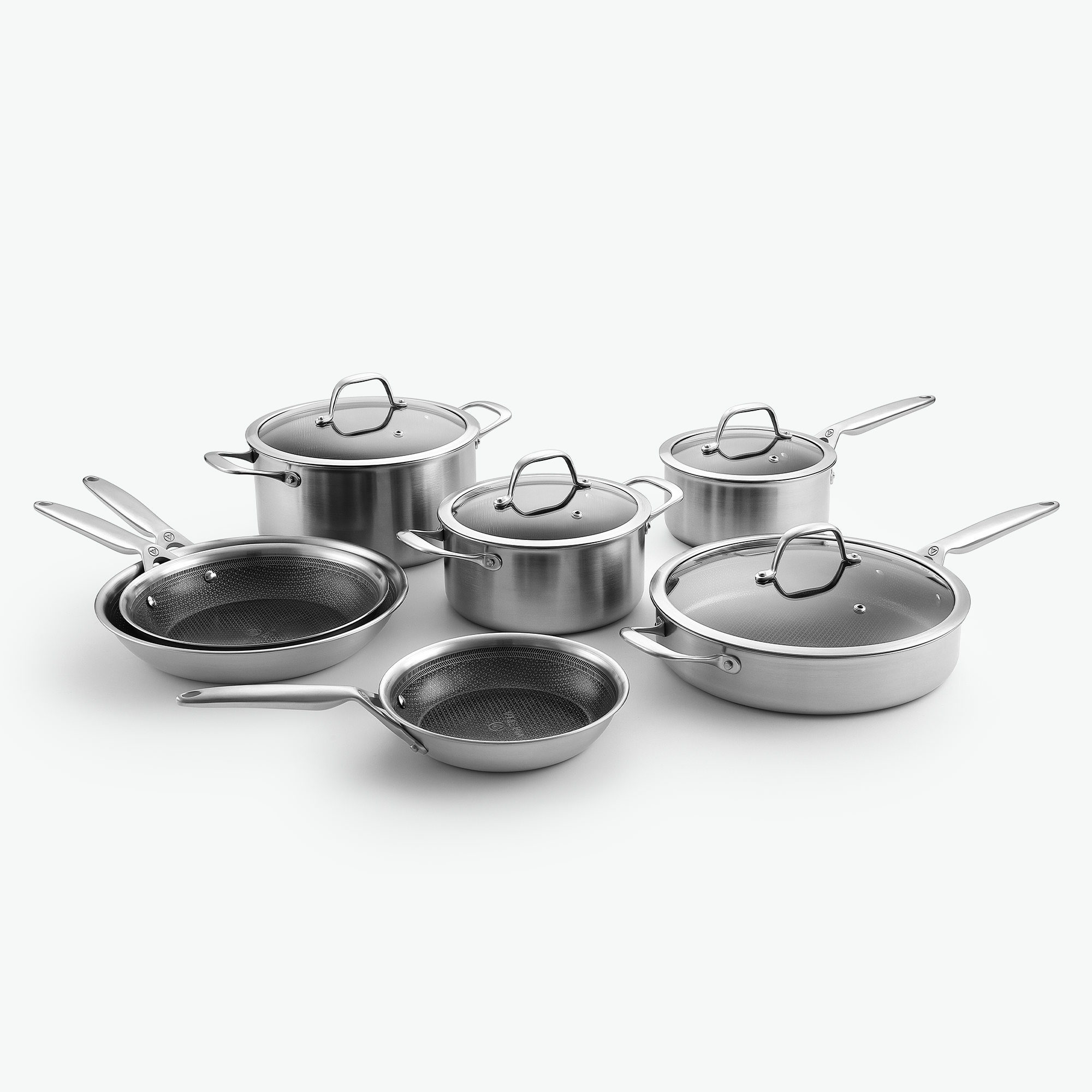 Viretta 3-Ply pande & gryde sæt - Hybrid Chef Sæt - 7 dele / Glas