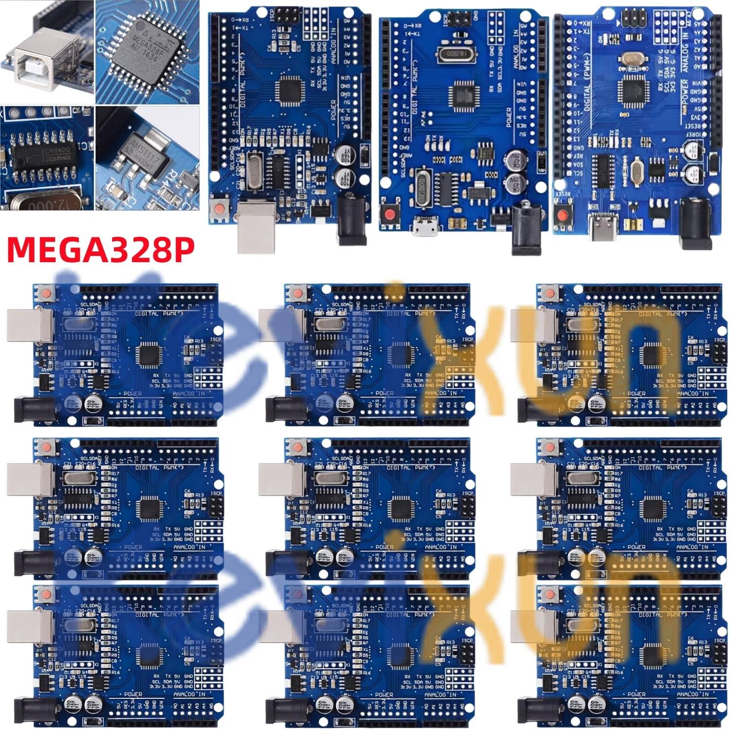 1-10PCS UNO R3 CH340G MEGA328P Chip for Arduino UNO R3 + USB/TYPE-C CABLE ATMEGA328P-AU Development Board 16Mhz